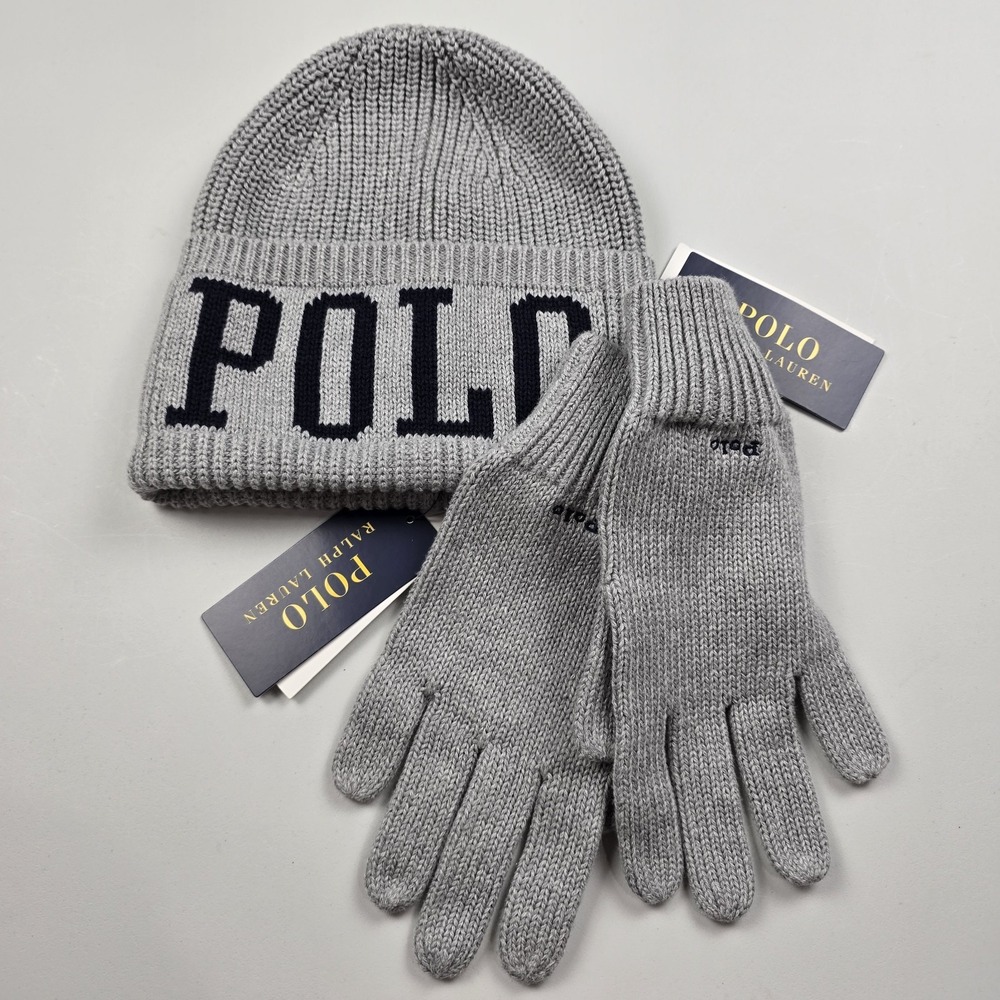 POLO RALPH LAUREN Men's Knit Donegal Tweed Logo Performance Beanie & Glove Set